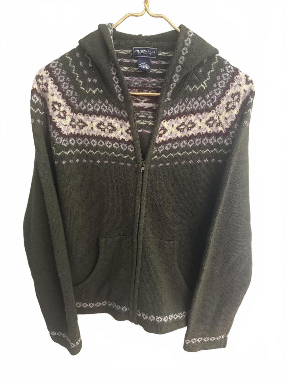 Vintage Y2K American Eagle Lambswool Fair Isle Zip Up Sweater Jacket Women’s L